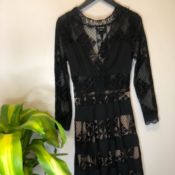 Bebe Geometric Lace Midi Dress